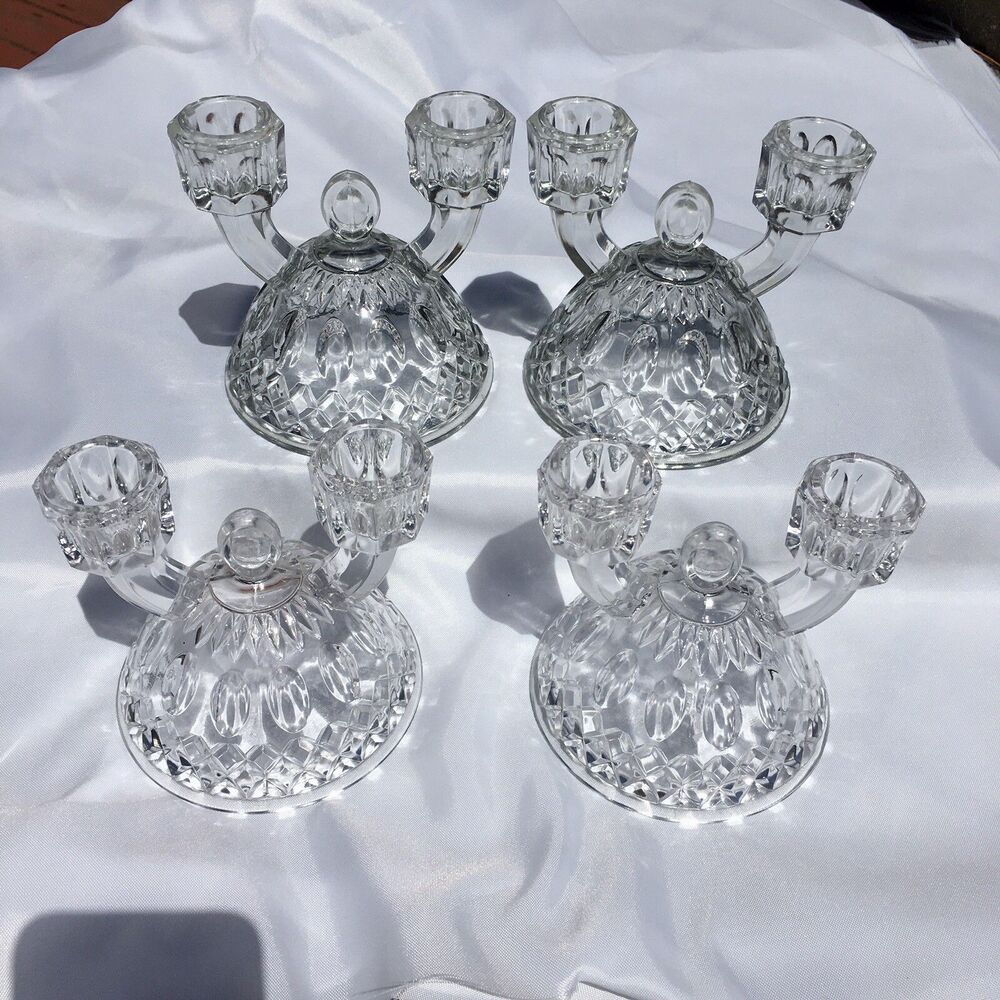 Imperial Glass Crystal Candle Holders  Each hold 2 tapered candles lot of 4